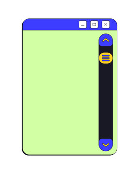 Scrollbar navigation blank neo brutalism pop-up UI window. Vertical scroll bar empty page. Content control panel. Isolated user interface element in neubrutalism style. Retro Y2K UX design