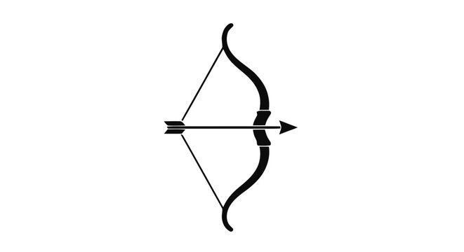 Vector illustration&nbsp;of black silhouette of a bow and arrow icon on a transparent background