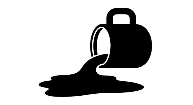 Vector illustration&nbsp;of spilled coffee mug icon, vector illustration of a tipped cup with liquid on a transparent background