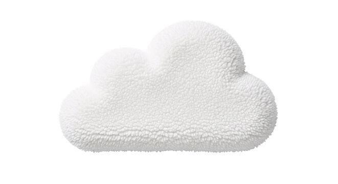 White fluffy cloud shaped pillow on transparent background.