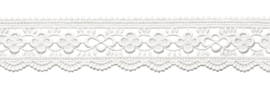 White lace trim border on transparent background.