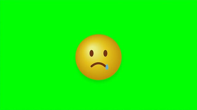 A sad emoji with a drooling mouth expresses disappointment and longing on a green screen.