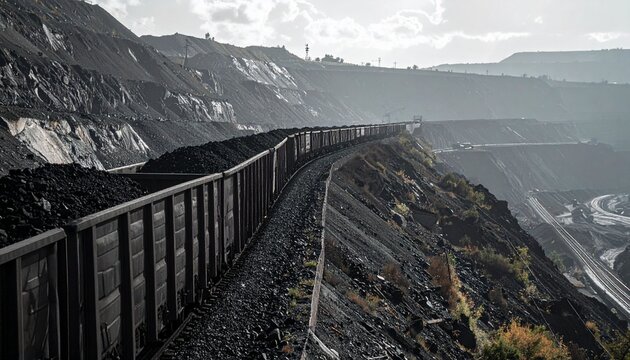 Coal train on mountainous terrain