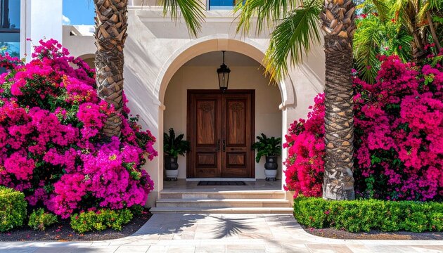 Elegant entrance with lush floral display