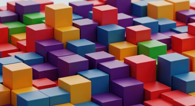 Colorful cuboid block grid, varying heights