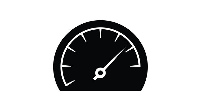 A black speedometer graphic with a needle indicating a moderate reading