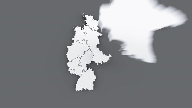 Animated map of Germany, white map on gray background.