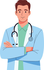 Fototapeta premium Doctor Character Illustration in Medical Coat with Stethoscope for Healthcare, Medical, and Professional Concepts