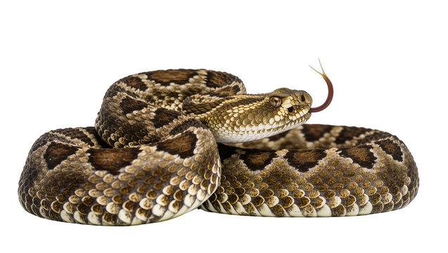 Coiled Diamondback Rattlesnake with Forked Tongue