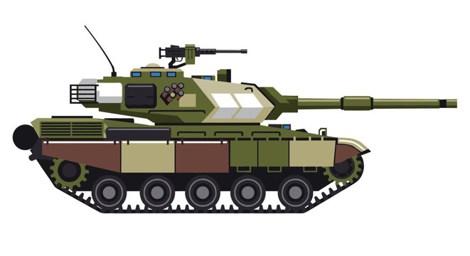 Modern military armored fighting vehicle depicted with clean lines, featuring a rotating turret, main cannon, machine gun, and caterpillar tracks, rendered in a muted green, tan,