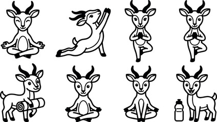 Fototapeta premium Yoga goat poses and water bottle vector