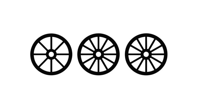 Vector illustration&nbsp;of set of three wagon wheels with different number of spokes on a transparent background