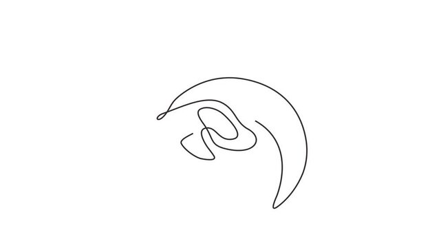 Animated self drawing of continuous line draw of  Dolphin Leaping Out of the Water.  Full length one line animation. 4K	