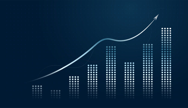 arrows point up, highlighting the rapid Growth and innovation of modern Finance. and Digital charts with rising pillars demonstrate the power of technology in driving business Growth.