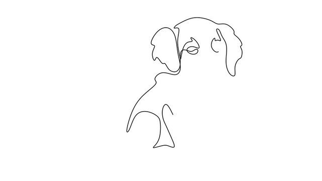 Animated self drawing of continuous line draw of  Sitting Puppy.  Full length one line animation. 4K	