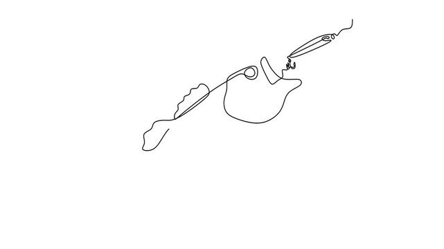 Animated self drawing of continuous line draw of Fish Catching a Fishing Lure.    Full length one line animation. 4K	