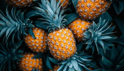 Fototapeta premium Luscious Pineapples on Display in a Fresh Market, Showcasing Their Juicy Charm and Appeal