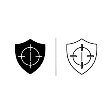 Shield with target icon solid and outline styles risk management defense strategy security targe