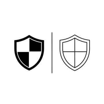 Quadrant shield and security guard icons for data protection in black solid and outline design