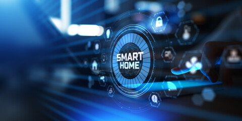 Smart Home Automation and Security System Interface Illustrated on a Virtual Screen.