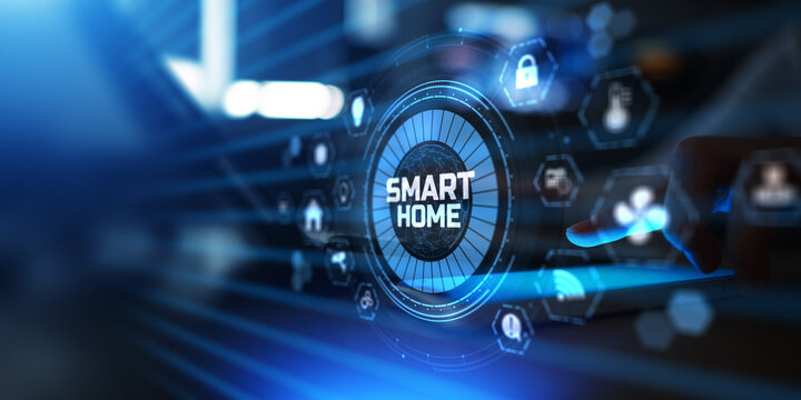 Smart Home Automation and Security System Interface Illustrated on a Virtual Screen.