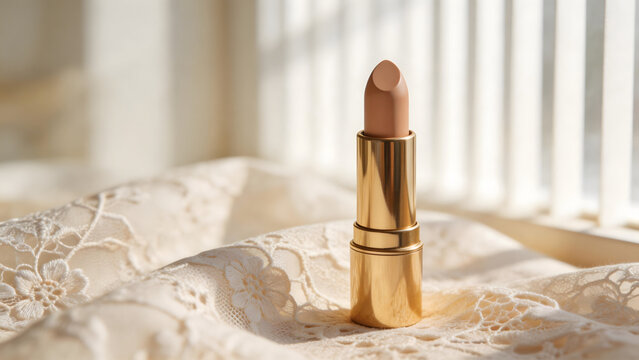 Lipstick on lace fabric near window