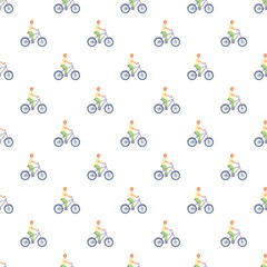 Obraz premium Cyclists riding bicycles forming a seamless pattern representing urban transport and eco friendly travel