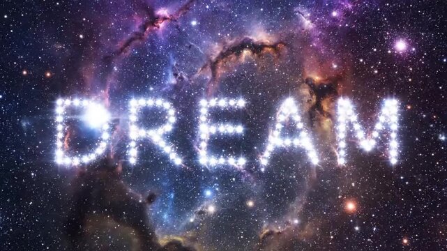 Sparkly dream text in deep space.