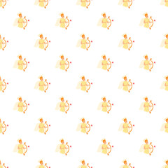 Fototapeta premium Cupid angels drawing bows with heart tipped arrows in a seamless pattern