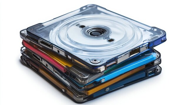 A Stack of Various Computer Data Storage Drives and Media Isolated on a Clean White Background