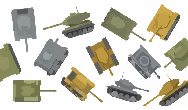 Tank vector icon collection flat military army war symbol set