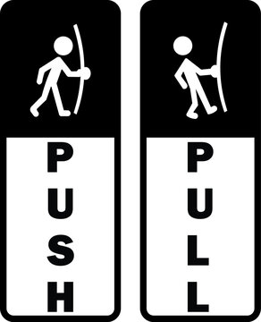 vertical push and pull door sign stickers with human pictogram for entrance and exit instructions
