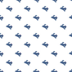 Fototapeta premium Repeating illustration of a playful cat in a blue and white design