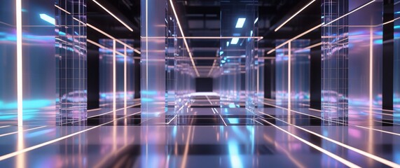 Fototapeta premium Modern art installation featuring abstract light and reflective surfaces illustration