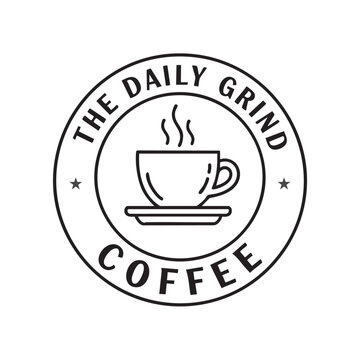 Vintage coffee shop badge logo with hot cup icon isolated on white