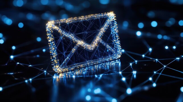 Secure Digital Email Communication Icon with Abstract Cyber Network Overlay