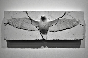 Stone bird relief breaking free from cracks