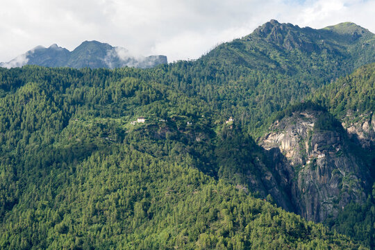 Paro Bhutan, a bhutanese landscape with with tigers nest monastery on cliff side