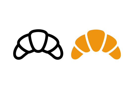 Croissants simple icon set with outline and filled styles, representing classic baked goods, perfect for food-related graphics.