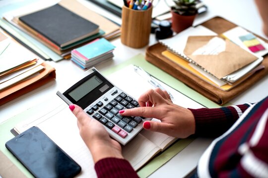Calculating finances with organized workspace