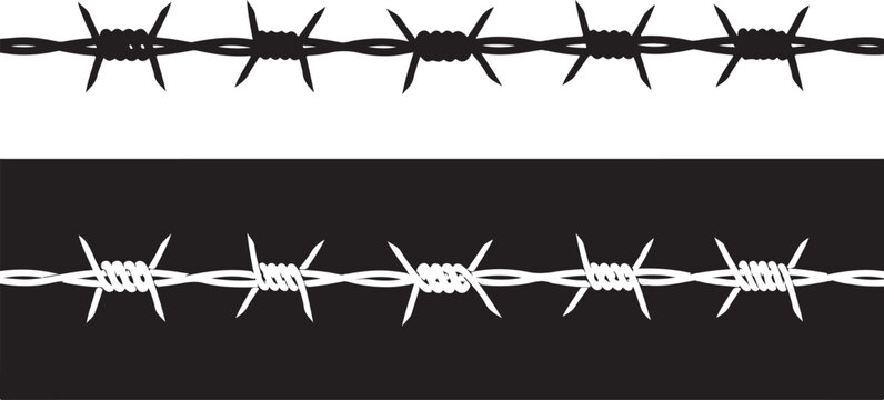 Barbed wire pattern over transparent and dark backgrounds vector illustration.