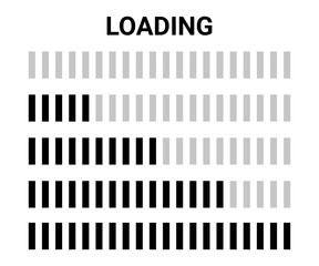 Loading bar icon set with different progress levels. Graphical user interface indicator for software development or web application. Digital data transfer visualization status bar. Vector illustration