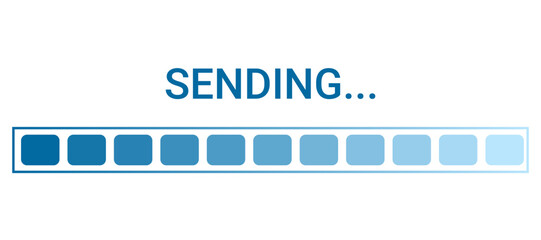 Sending bar with gradient circles progressing. Digital progress indicator for web interface or software application. Modern data transfer status icon, technology computing design. Vector illustration