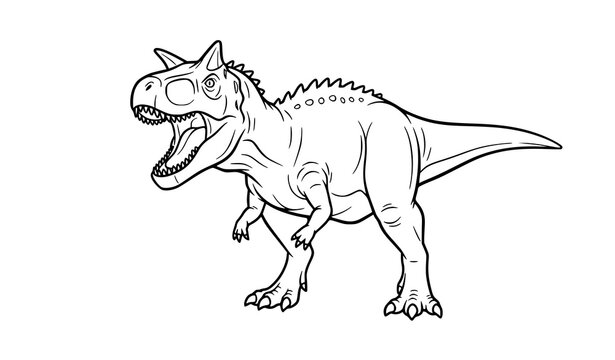 Roaring Carnotaurus dinosaur outline vector coloring book page for kids