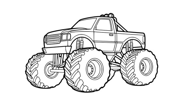 Monster truck coloring page vector cartoon outline jumping truck printable