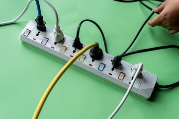 Fototapeta premium Power strip with colorful cables