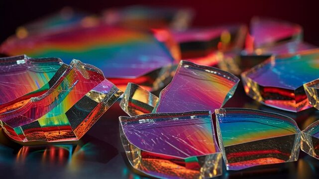 Abstract prism refraction showcasing vibrant rainbow spectrums and colorful light patterns on a reflective dark surface a modern concept for science technology and innovation