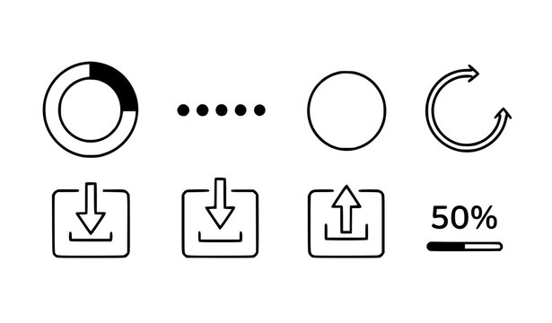 A set of modern flat icons representing loading and progress symbols