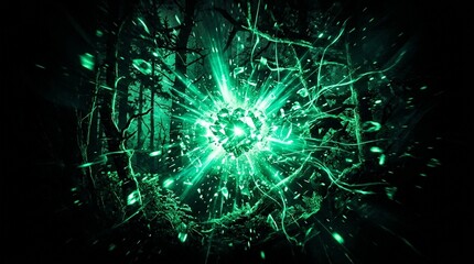 Fototapeta premium Vivid Emerald Green to Midnight Black Gradient - Intense Exploding Abstract Background