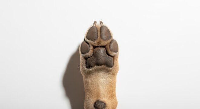 Close-up of a dogs paw pad, showing detailed texture and form.